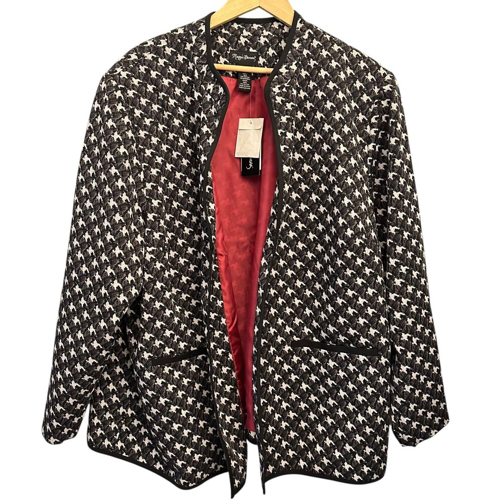 Maggie Barnes Black and White Open Blazer with Red Lining – Plus Size 3X (NWT)